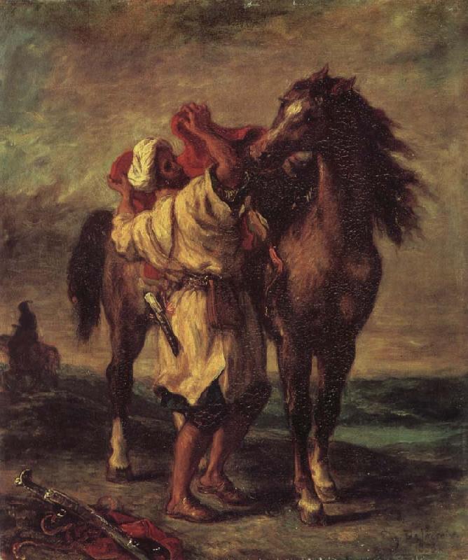 Eugene Delacroix Moroccan in the Sattein of its horse Germany oil painting art